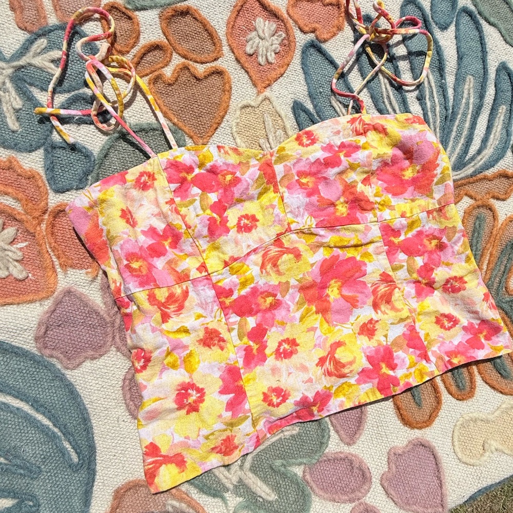 Floral Pink and Yellow Crop Top